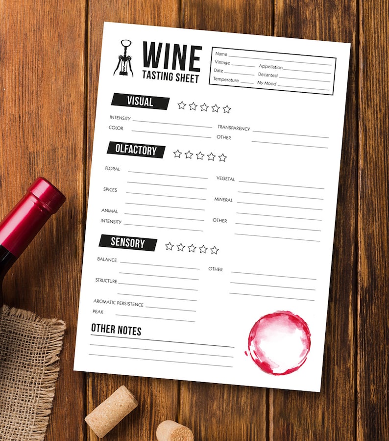 Wine Tasting Printable, Wine Rating Sheet, Wine Tasting Notes, Wine ...