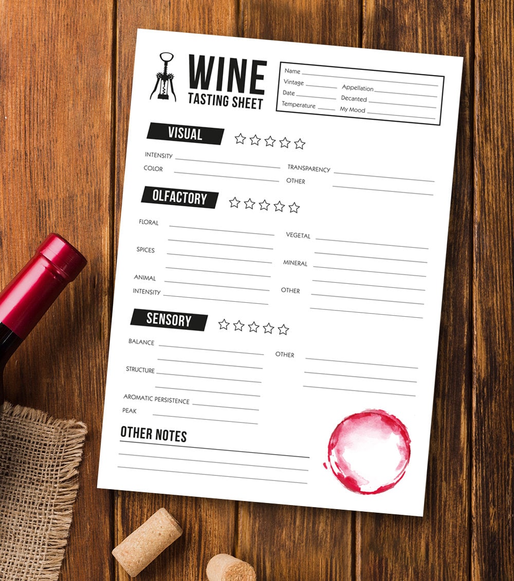 Wine Tasting Printable Wine Rating Sheet Wine Tasting Notes Wine