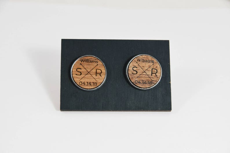 Wedding Cufflinks Groom Cufflinks Personalized Groom Cuff Links Gift for Groom Wooden cufflinks Monogram engraved walnut silver cufflinks