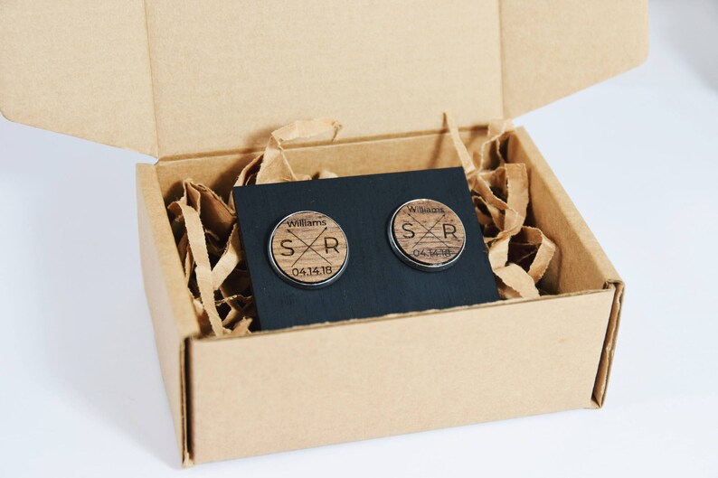 Wedding Cufflinks Groom Cufflinks Personalized Groom Cuff Links Gift for Groom Wooden cufflinks Monogram engraved walnut silver cufflinks