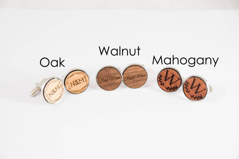 Wedding Cufflinks Groom Cufflinks Personalized Groom Cuff Links Gift for Groom Wooden cufflinks Monogram engraved walnut silver cufflinks