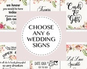 Wedding Sign Set, Custom Wedding Sign Printable, Printable Wedding Signs, Floral Wedding Print, Multiple Wedding Sign, Floral Custom Wedding