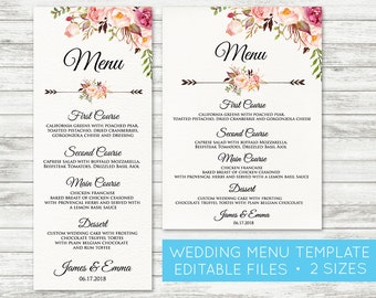 menu template etsy