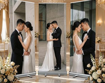 Wedding Combo Banner Set, 3 Retractable Banner, Custom Wedding Banner, Reception Decor, Seating Sign, Welcome Banner, Wedding Photo Backdrop