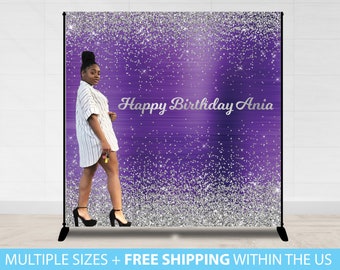 Custom Photo Birthday Backdrop, Silver Sparkle Birthday Party Backdrop, Custom Party backdrop Birthday Banner, Birthday Picture Photo Banner