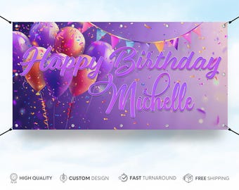 Custom Birthday Banner, BirtHday Decor Backdrop Decorations Vinyl Banner, Party Decor, Personalized Custom Printed Happy Birthday Banners