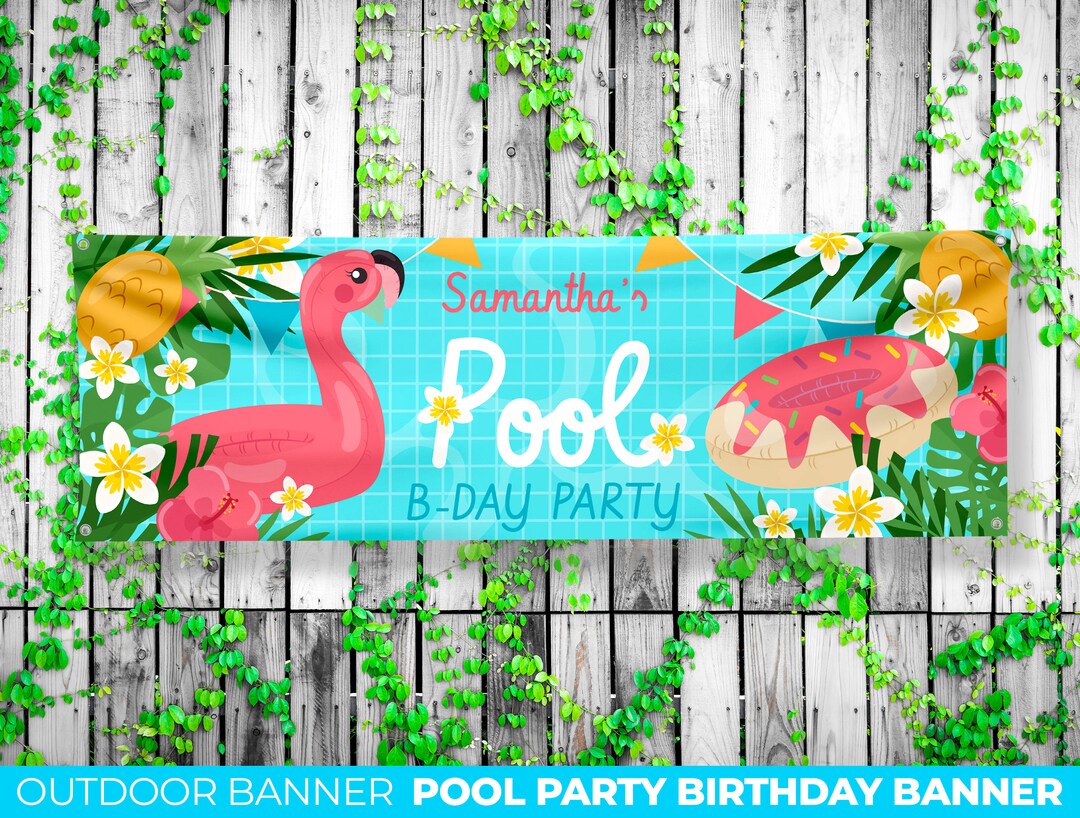 Birthday Pool Party Custom Banner, Vinyl Banner, Birthday Backdrop