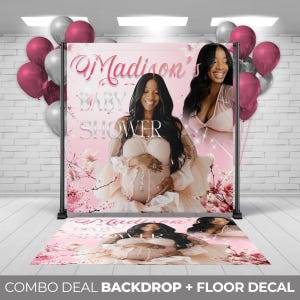 Backdrop + Floor decal, Custom Baby Shower Backdrop Floor Decal, Baby Shower Pink Girl Party Banner Decor, shower Decoration, Printed Signs