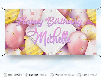 Custom Birthday Banner, BirtHday Decor Backdrop Decorations Vinyl Banner, Party Decor, Personalized Custom Printed Happy Birthday Banners