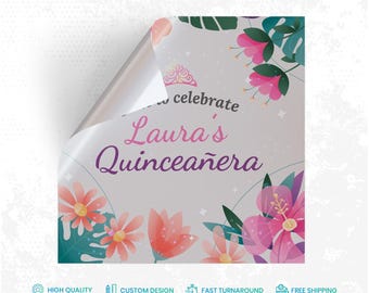 Quinceanera Custom Floor Decal sticker, Removable Sticker, Vinyl Floor Banner, Adhesive Floor Sticker Decal Removable, Birthday Decor Sign
