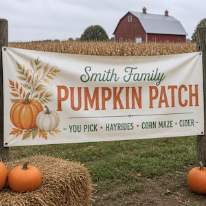 Custom Pumpkin Patch Banner, Fall Festival Sign, Harvest Festival Banner, Corn Maze Sign, Hayride Backdrop, Farm Market Sign Autumn Event