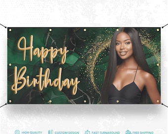 Custom Birthday Banner, Personalized Happy Birthday Sign with Name, Age & Picture, Vinyl Party Decoration, Birthday Backdrop Indoor Outdoor