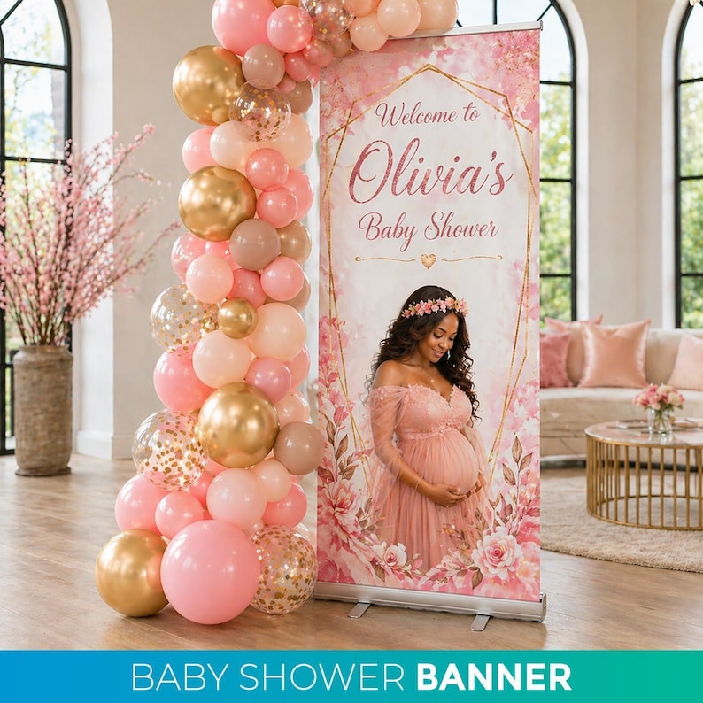 Custom Baby Shower Retractable Banner, Shower Welcome Sign, Maternity Photo Backdrop, Girl Boy Baby Shower Banner Decor, Photo Board image 16