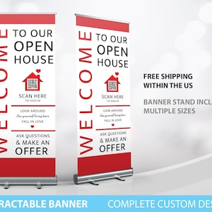 Open House, Real Estate Sign, Welcome Open House Sign, Retractable Banner, Roll up Banner Realtor Sign Banner real estate Broker, Open House