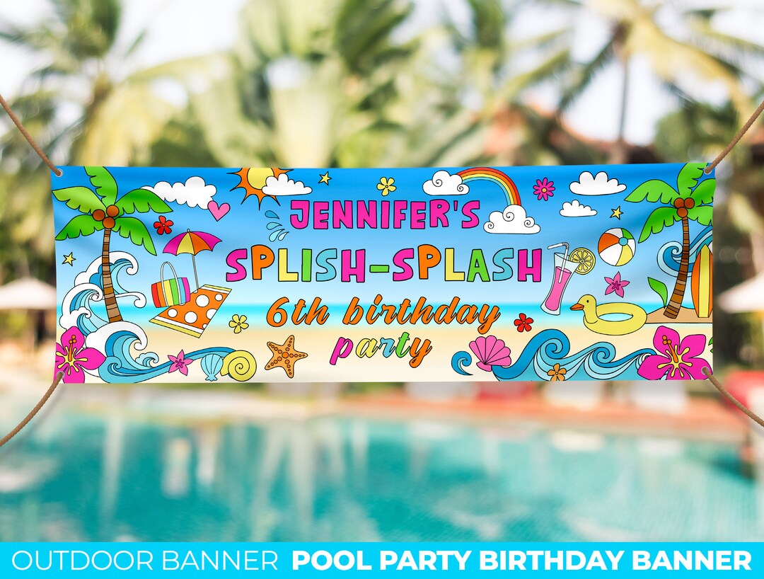 Birthday Pool Party Custom Banner, Vinyl Banner, Birthday Backdrop