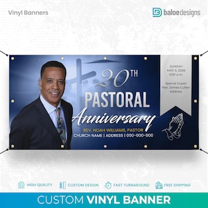 Custom Pastor Church Banner, Pastoral Anniversary Banner, Custom Church Banner, Pastor&#39;s Anniversary Banner, Custom Banner Sign Outdoor