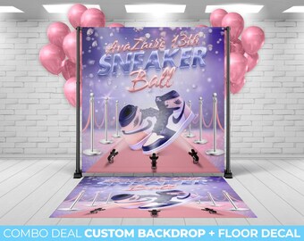 BACKDROP + FLOOR DECAL, custom sneaker ball backdrop and matching floor decal. Sneaker Ball Birthday Backdrop  floor decal, Sneaker Ball