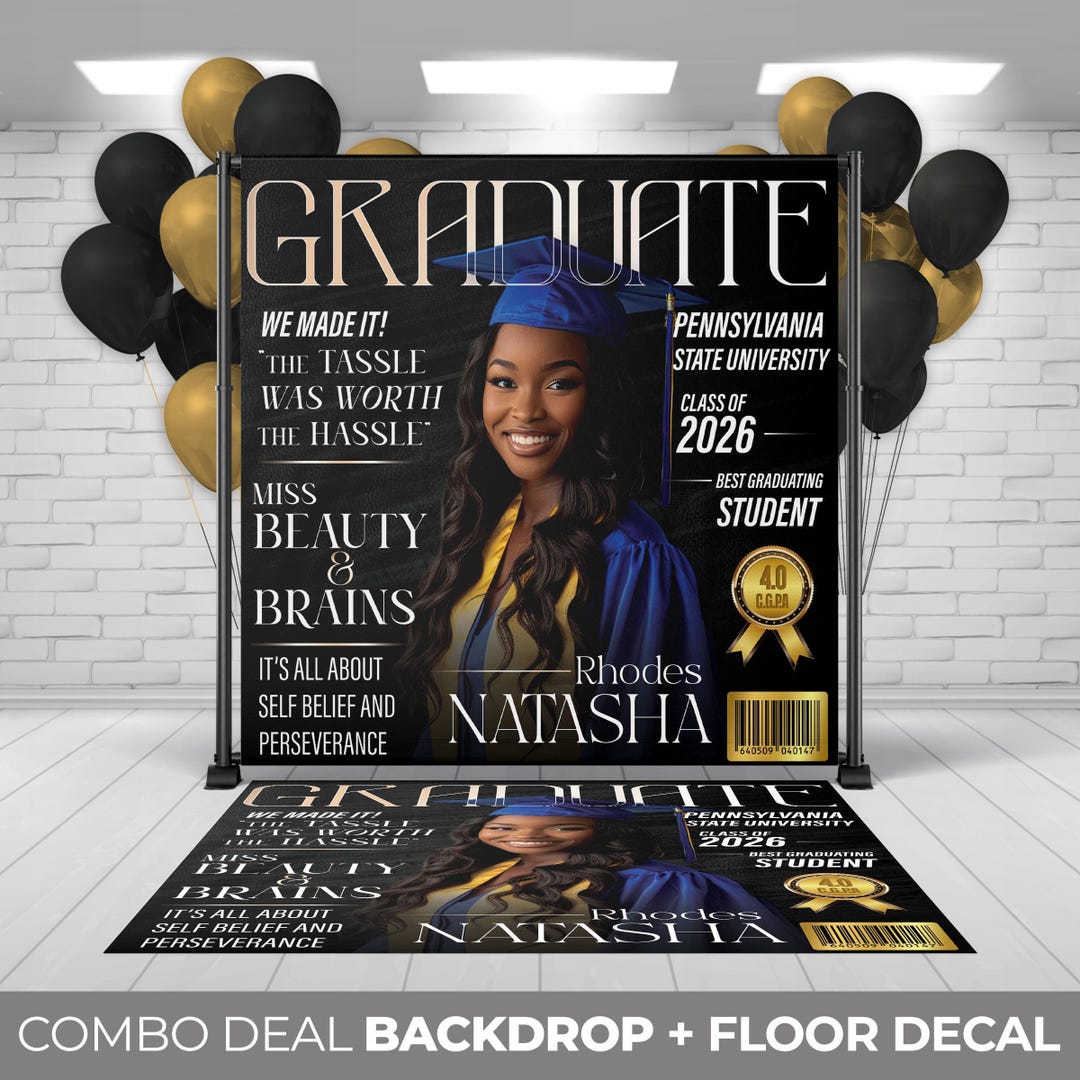 Backdrop + Floor Decal, Custom Magazine Graduation Banner Floor Decal ...