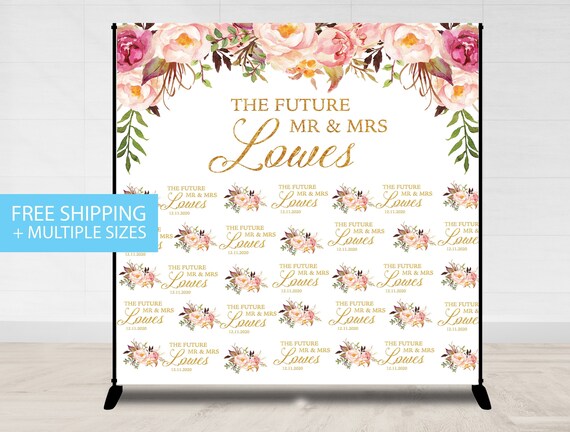 Step And Repeat Wedding Photo Backdrop Gold Floral Flower Etsy