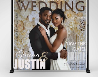 Wedding Magazine Cover Style Backdrop, Custom Wedding Magazine Banner, Photo Welcome Sign, Custom Photo Wedding Sign Printed, Photo Booth