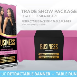 Custom Retractable Banner, Table Runner, Pop Up shop, Pop up Shop Bundle, Trade Show Package, Roll up Banner Table Throw, Custom Logo Design