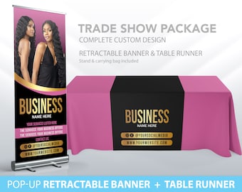 Custom Retractable Banner, Table Runner, Pop Up shop, Pop up Shop Bundle, Trade Show Package, Roll up Banner Table Throw, Custom Logo Design