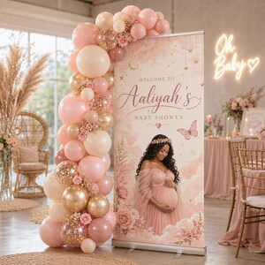 Custom Baby Shower Retractable Banner, Shower Welcome Sign, Maternity Photo Backdrop, Girl Boy Baby Shower Banner Decor, Photo Board image 3