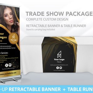 Custom Retractable Banner, Table Runner, Pop Up shop, Pop up Shop Bundle, Trade Show Package, Roll up Banner Table Throw, Custom Logo Design