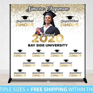 Graduation Backdrop Banner, Graduation Step and Repeat ,Class of 2020 backdrop, Graduation Banner, Photo Backdrop, Prom Backdrop Banner Gold