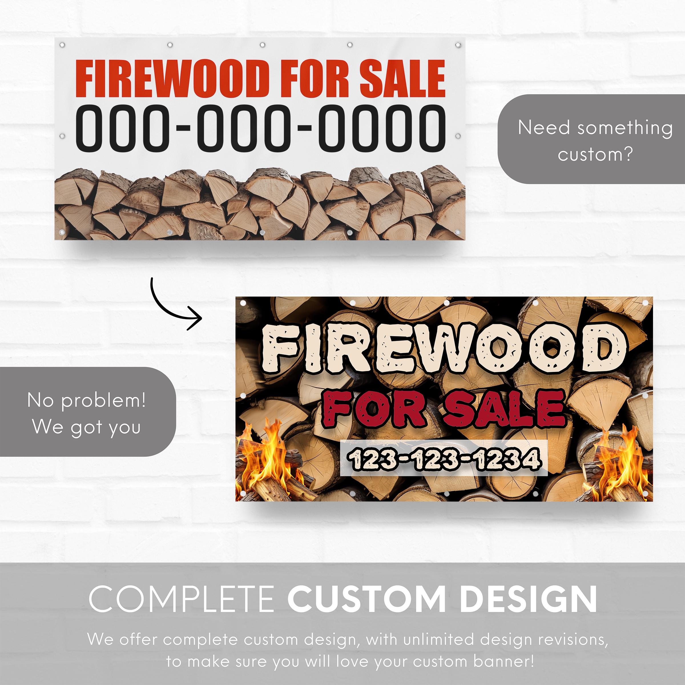 Firewood for Sale Banner, Custom Sign Personalized, 13 Oz Heavy Duty ...