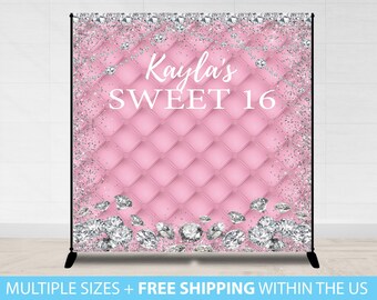 Sweet 16, Step and Repeat, 8X8 Photo Booth backdrop, Sweet 16 Banner, Prom backdrop, Birthday Backdrop, Diamonds Backdrop Banner, Diamond
