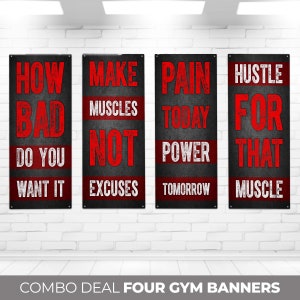 Gym Banner Set, Motivational Gym Sport Banners, Gym Signs, Home Gym, Custom Banner, Vinyl Decor, Large Quote Wall Inspiration Indoor Outdoor