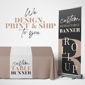 Custom Retractable Banner, Table Runner, Pop Up shop, Pop up Shop Bundle, Trade Show Package, Roll up Banner Table Throw, Custom Logo Design