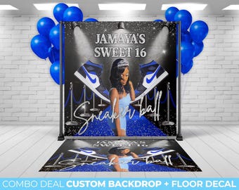 BACKDROP + FLOOR DECAL, custom sneaker ball backdrop and matching floor decal. Sneaker Ball Birthday Backdrop  floor decal, Sneaker Ball