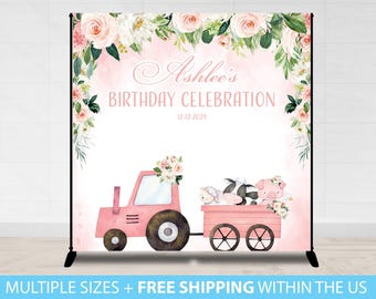 Farm Birthday Backdrop, Barnyard Farm Birthday Party Custom Photo Birthday Backdrop, Farm Animals Birthday Decor Party Birthday Girl Floral