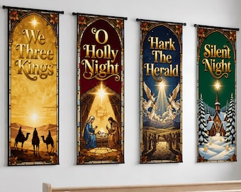 Church Banner Set of 4, Custom Church Banners, Sanctuary Decor, Worship Display, Christmas Winter Decorations, Vinyl or Fabric Banners Bible