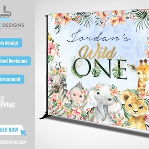 Kids Wild One Birthday Backdrop, Jungle Theme Wild One Birthday, Baby Shower Backdrop Jungle Safari Custom Photo Backdrop, Jungle Theme Kids