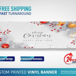 Christmas Banner, Custom Banner, Printed Vinyl Banner, Merry Christmas Sign, Christmas yard sign, Outdoor Indoor Banner, Happy Holidays Xmas