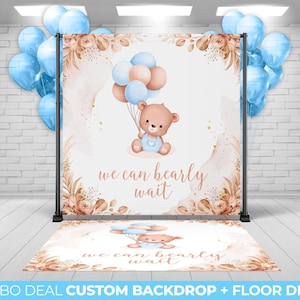 BACKDROP + FLOOR DECAL, Baby shower Decor, Bear Balloons Baby shower Backdrop and Floor decal, Baby Shower We can bearly wait decor print