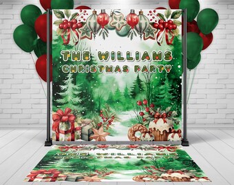 Christmas Backdrop + Floor decal, Christmas Party Custom Banner, Floor Decal, Winter Party Decor, Christmas Birthday Vinyl Step and Repeat