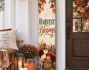 Fall Porch Sign, Hello Pumpkin, Outdoor Autumn Welcome Sign, Porch Leaner, Pumpkin Fall Decor Thanksgiving Front Door Harvest Blessings Sign