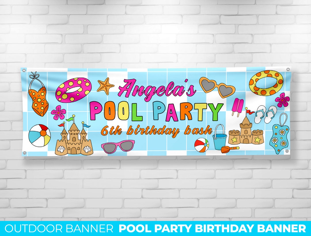 Birthday Pool Party Custom Banner, Vinyl Banner, Birthday Backdrop