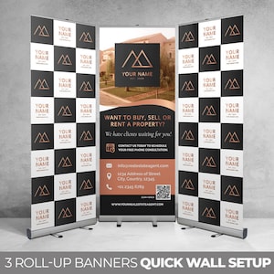 CUSTOM BANNER SET, Retractable Banners, Wall Setup, Trade Show Event Package, Pop Up Shop, Business Marketing Signage, Roll Up Banner Custom