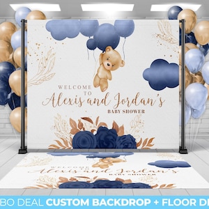 BACKDROP + FLOOR DECAL, Baby shower Decor, Bear Balloons Baby shower Backdrop and Floor decal, Baby Shower We can bearly wait decor print