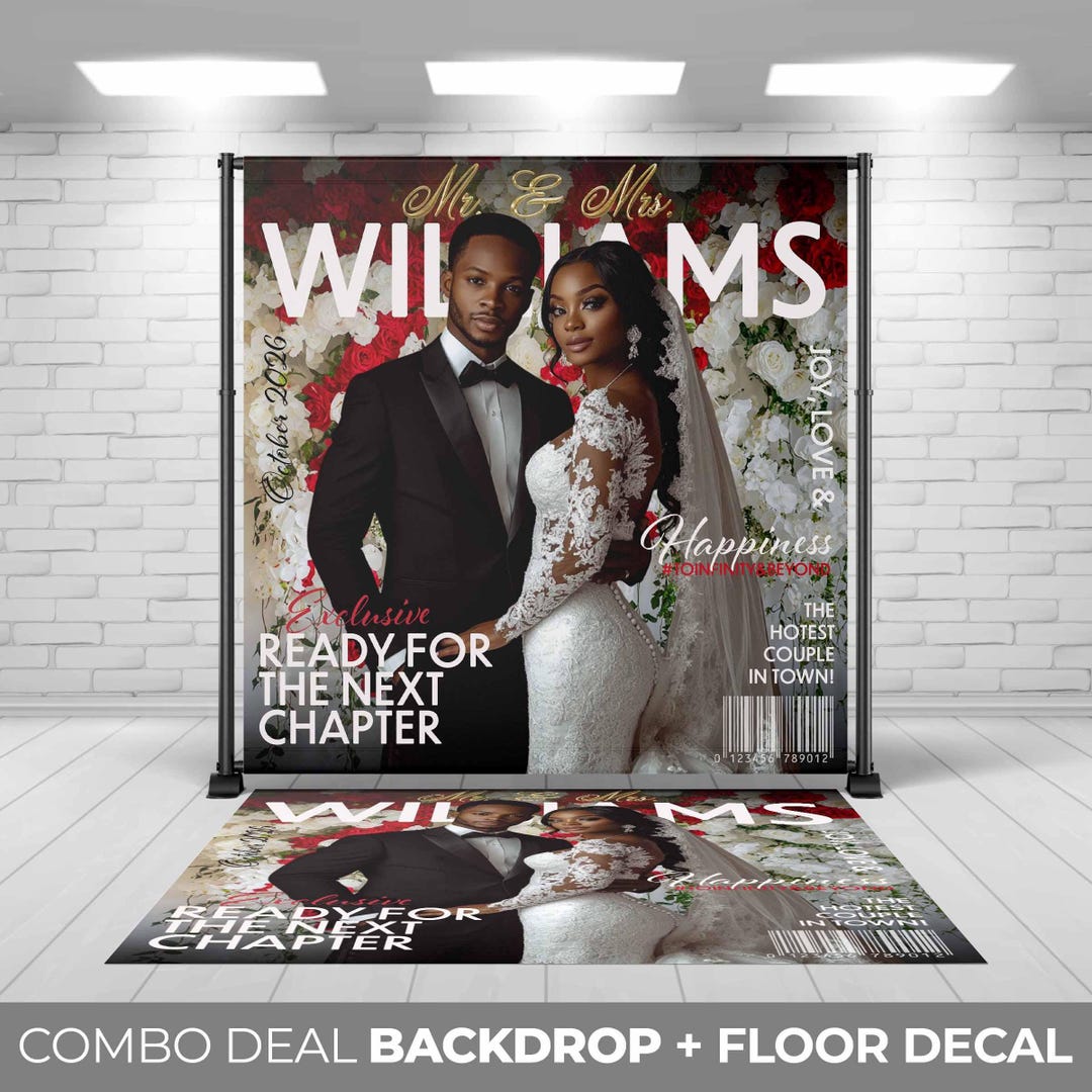 Customized Magazine Backdrop Backdrop + Floor Decal, Magazine Style Wedding Banner and Decal, Custom ...