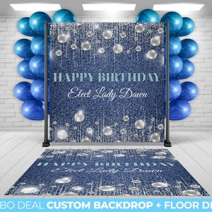 BACKDROP + FLOOR DECAL, custom backdrop and matching floor decal, Denim and Diamonds, Pearls Birthday Decor Party Decorations Denim Diamonds