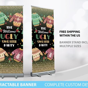 Ugly Christmas Sweater Party, Ugly Sweater Party Banner, Christmas Party Banner Christmas Party Sign Retractable Banner Happy Holiday Banner