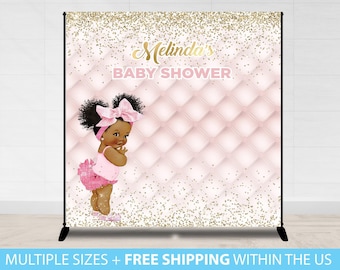 Princess Baby Shower Backdrop, Baby Shower Banner, Princess Baby Shower, African American Princess Vinyl Backdrop Baby Shower Banner, photo