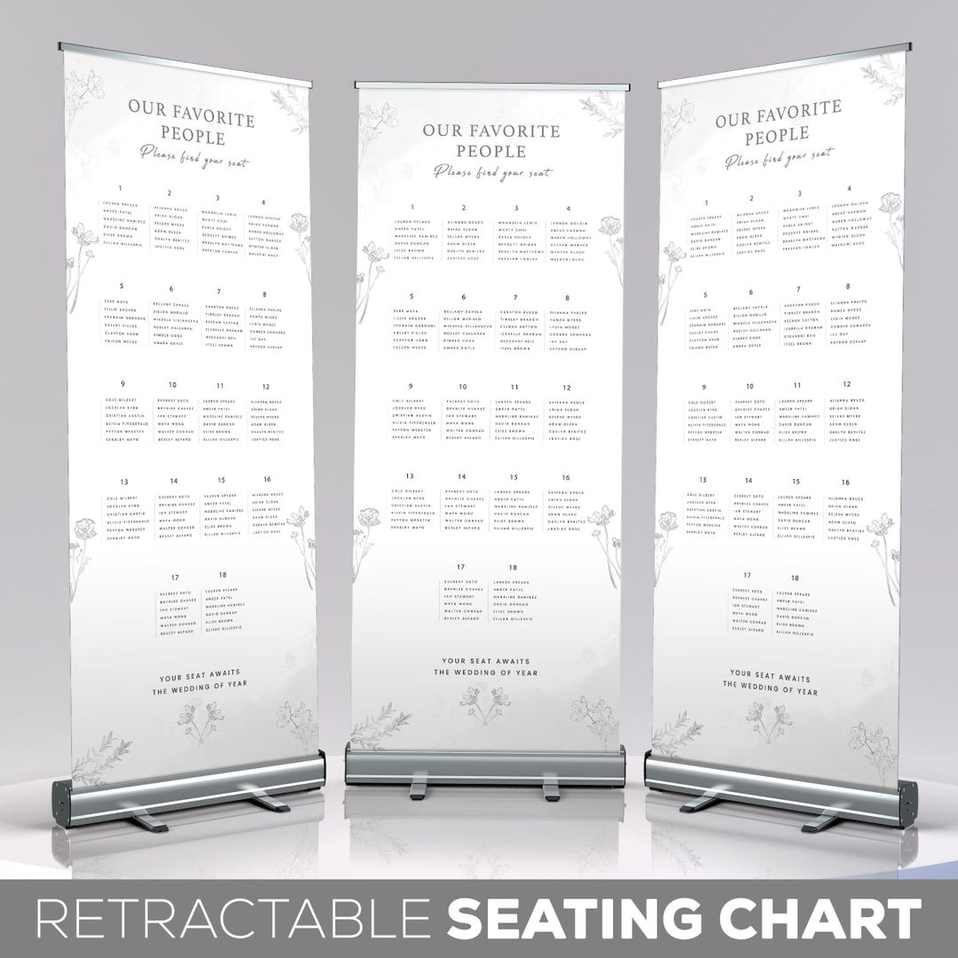 Wedding Seating Chart Retractable Banner, Minimal Wedding Custom Sign ...