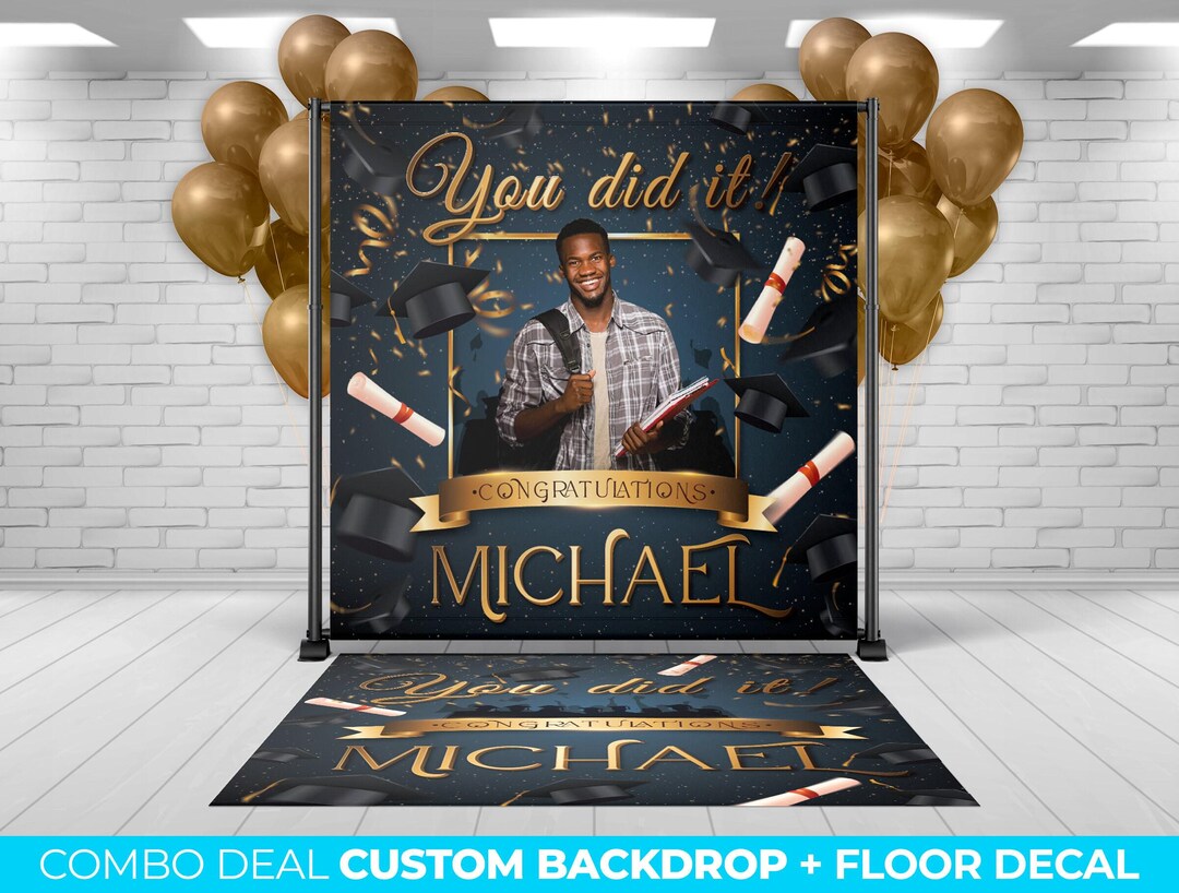 Grad Back Decor BACKDROP + FLOOR DECAL, Graduation Backdrop Floor Decal Decor, Custom ...